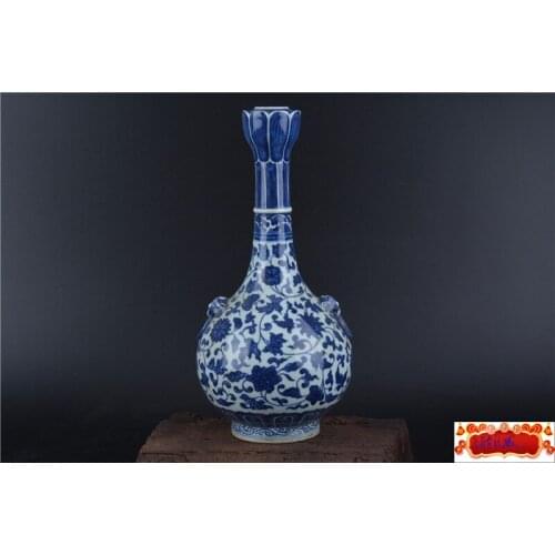 Antique QingDynasty porcelain vase,white and blue,Lotus mouth,Hand drawn,Decoration,collection &Adornment