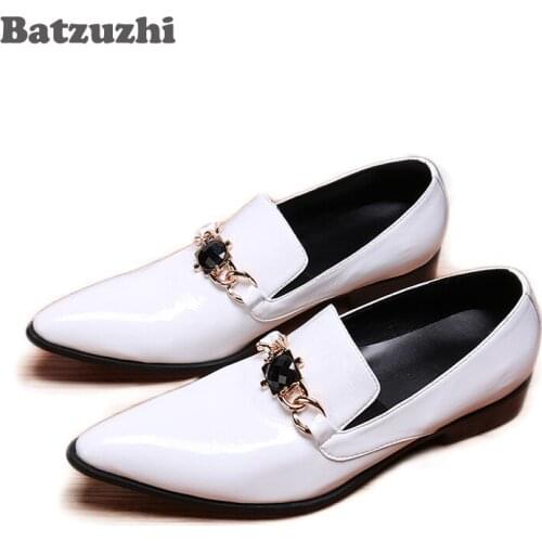 Batzuzhi Pointed Toe Men Dress Shoes Luxury Design Formal Leather Shoes Business White Wedding Shoes Men Loafers, Big Size US12