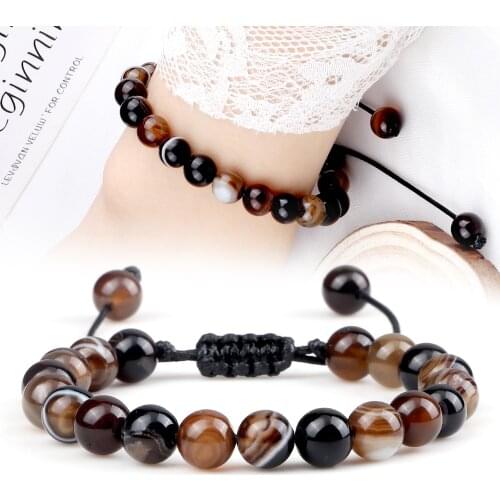 Multicolor Natural Stone Agates Bracelets Charm Braid Onyx Beads Bracelet Adjustable Women Men Chakra Healing Woven Hand Jewelry