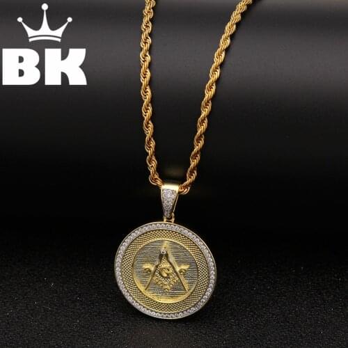 Gold Tone Round The Ships Anchor Mold CZ Necklace Copper Alloy Hip Hop Catholic Mens Jewelry Iced Out CZ Pendant