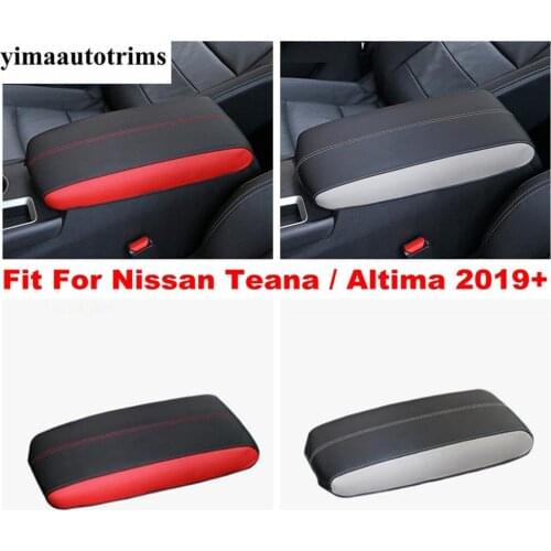 Black Center Console Seat Armrest Box Protection Pad Molding Cover Kit Trim PU Leather Fit For Nissan Teana / Altima 2019 2020