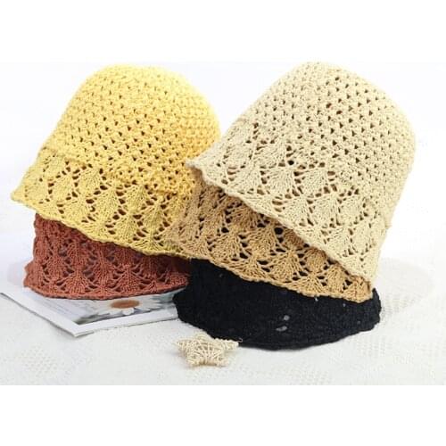Hollow Breathable Summer Hats for Women Retro Flat Drooping Hat Brim Straw Hat Ladies Outdoor Sun Protection Beach Straw Hat