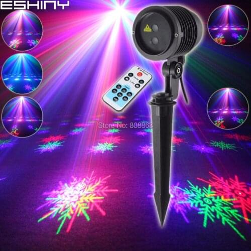 ESHINY Outdoor RGB Laser 6 Snow Patterns Projector Garden Tree Light WF Holiday House Party Xmas DJ Wall Landscape T245D3