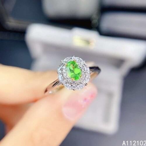 KJJEAXCMY fine jewelry S925 sterling silver inlaid natural Tsavorite new girl fashion gemstone ring support test Chinese style