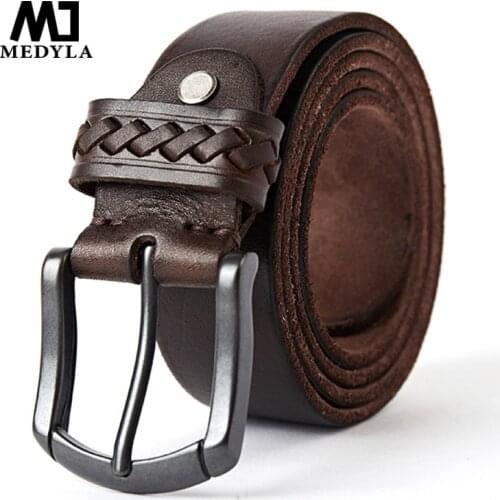 MEDYLA Natural Cowhide Mens Belt Alloy Pin Buckle Genuine Leather Casual Belt For Mens Soft No Interlaye Belt 616