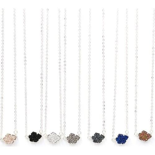 Fashion ShinyGem Irregular Geometric Fake Druzy Pendant Necklace for Women