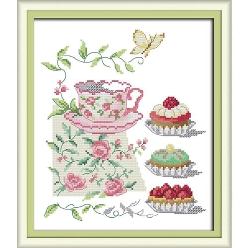 Joy Sunday Afternoon tea 3 Cross stitch kit DMC Needlework Embroidery Cross-Stitch set DIY Handwork Fabric 14CT and 11CT
