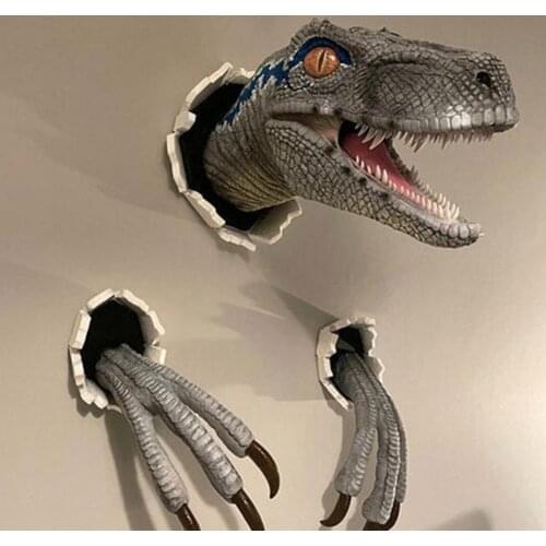 Wall Mounted Dinosaur Sculpture Wall Art Home Decor Realistic Artificial Dinosaur Animal Sculpture Ornament 2021 New Wall Statue