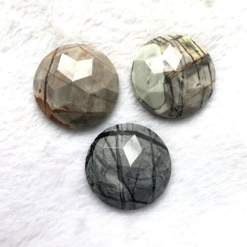 Wholesale 1pcs 100% Natural Picasso Jaspers Bead Cabochon Pendant 38mm Faceted Round Gem stone Bead Pendant, Ring Face