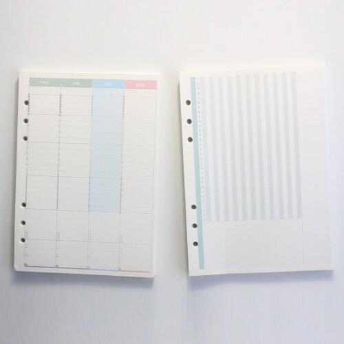 Domikee original creative colored 6 holes daily weekly planner refilling inner paper core for binder spiral notebooks,A5A6,50pcs