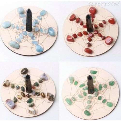 Natural Crystal Gem Meditation Carving Grid Board Energy Column Set
