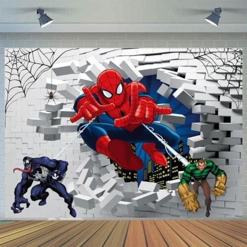 Cartoon Superheroes Penetrate The Wall Background Boys Birthday Party Decoration Photography Studio Photo Digital Backdrop Cloth