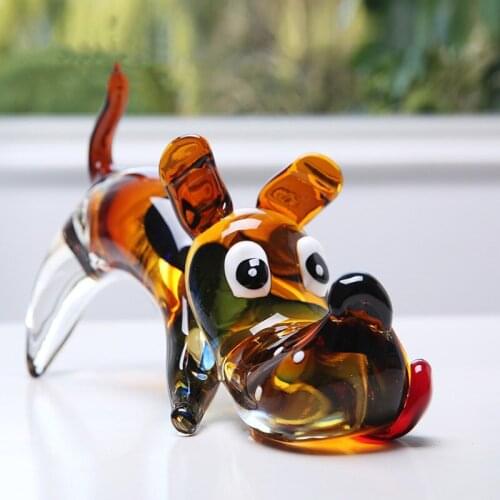 Nordic Cartoon Glass Dog Figurine Miniature OfficeDesktop Decoration Statue HomeDecor SculptureModel Living RoomOrnaments Nordic