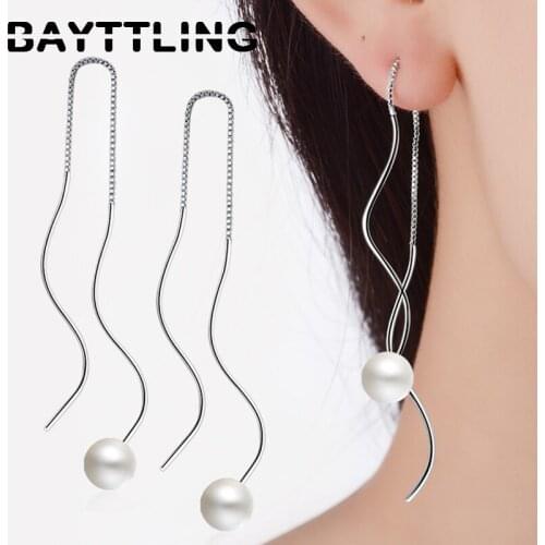 BAYTTLING 925 Sterling Silver 126MM Glamour Wave Freshwater Pearl Drop Earrings For Women Fashion Party Gifts Wedding Jewelry