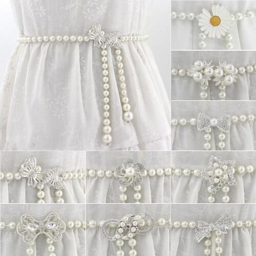 1PC Elegant Women Pearl Belt Waist Belt Elastic Buckle Pearl Chain Belt Female Girls Dress Crystal Strap