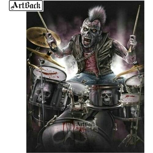 12pcs 5d diamond painting skull band full square / round drill death horror pattern mosaic canvas art diamond embroidery 20x25cm