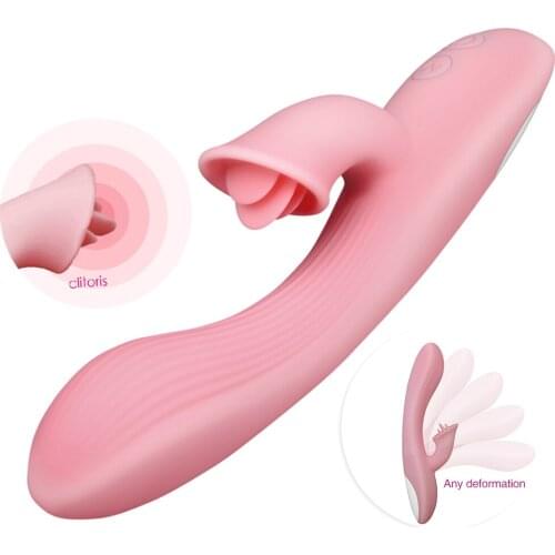 2-In-1 Dual Vibration Tongue Licking Vibrators Clitoris G Spot Stimulator Dildo Silicone Waterproof Vibrator Sex Toy Box Packing