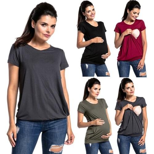 2021 Maternity Clothes Womens Maternity Breastfeedin T-Shirts Tee Nursing Tops Double Layer Short Sleeve Pregnancy Pajamas