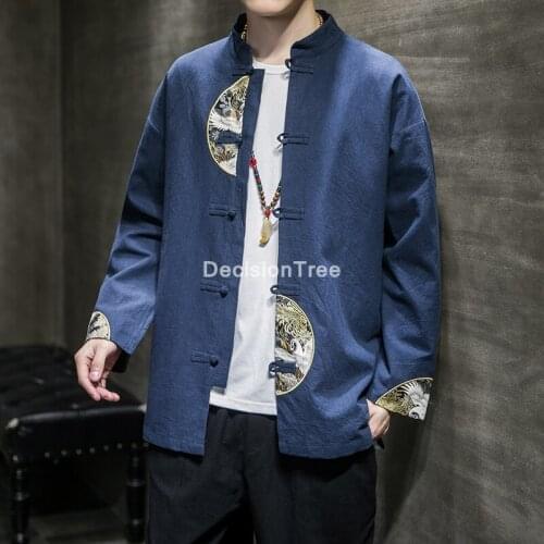 2021 chinese style mandarin collar tai uniform hanfu kung fu traditional chinese clothing for men retro top casual shirts