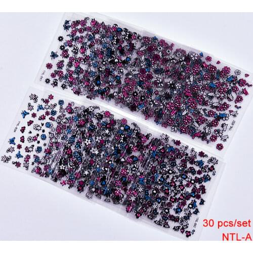 30 Sheets New Latest 2017 3D Carved Flower Embossed Sticker Nail Art Fashion Black Adhesive DIY Decorations Nail Decals YHL022