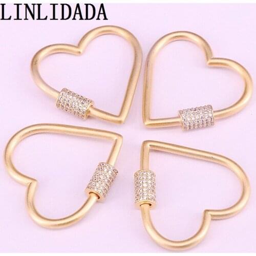 5Pcs, 31mm Matte Gold Plated Heart Shaped Connector Screw Clasp, Micro Pave Clear Cubic Zirconia, For Necklace/Bracelet Making