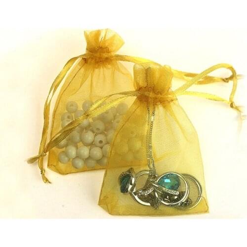 7*9cm 100pcs Golden Gift Bags For Jewelry/wedding/christmas/birthday/bracelets Yarn Bag With Handles Packaging Organza Bags