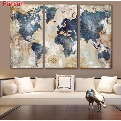 Diamond Mosaic Hot selling home art, world map round drill Cross Stitch Diamond Painting Full Square Decor For Home3pcs PP2006