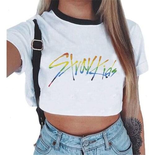 Kpop Stray Kids Tshirt Women Short Sleeve Tops Hip Hop Harajuku Fashion StrayKids Letter Printed Cropped Tee Shirt Femme Clothes