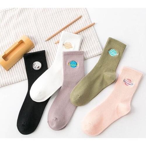 Long Socks Korean Women Style Autumn Cute Japanese Harajuku Woman Socks Kawaii Girls Socks Gifts Planet Magic Array Embroidery