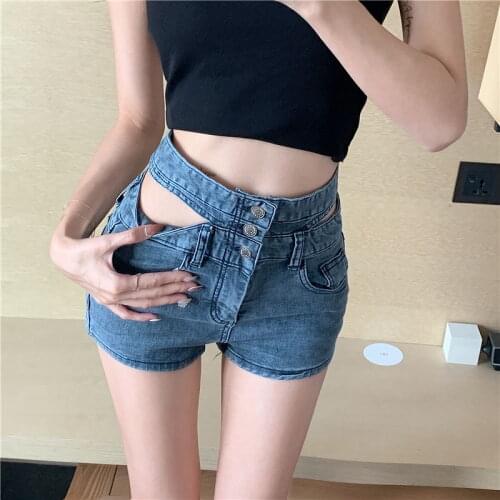 High waist abdomen denim shorts summer double waist sexy pants slimming bag hip hot shorts