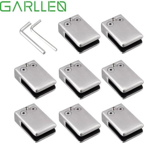 GARLLEN 8pc Rectangle Brushed Finish Glass Clip Clamp Bracket Stair Post 10-12mm Glass Corner Brackets Kit For Window Balustrade