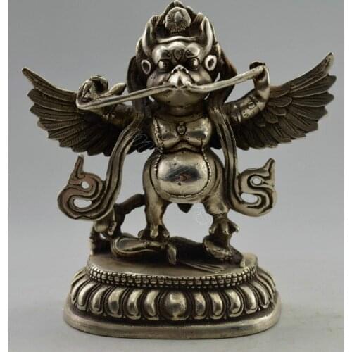 Elaborate Chinese collection of old Tibetan silver decorative hand-carved Thor statue