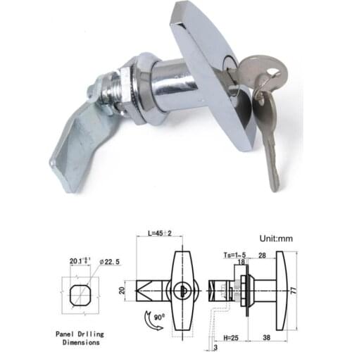 Keyed T-Handle,Shed Door Opener Handle Lock Hardware w/ 2 Keys for Trailer Caravan Canopy Toolbox Cabinet (Chrome)