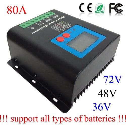 80A Solar Charge Controller PV panel Battery Charge Regulator 48V Solar system Home indoor use PV Dual Input,LCD Display