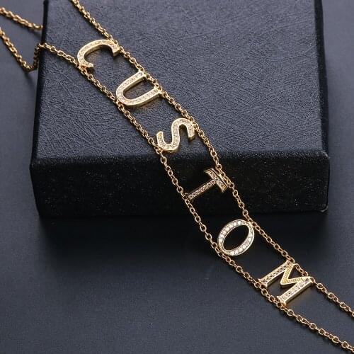 Lateefah Double Layer Custom Initial Pendant Women Chain Zirconia Gold Necklace Ladies Personalized Name Choker Necklace Jewelry