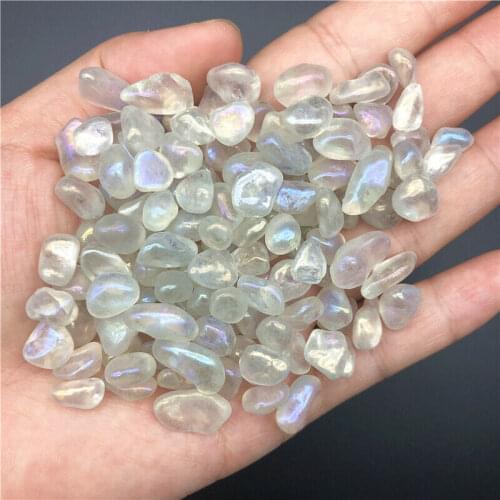 8-12mm Titanium Rainbow Aura White Quartz Crystal Stone Moonstone Gravels Decoration Healing Stones and Crystals 50g
