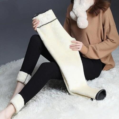 NORMOV Winter Warm Leggings Women High Wasit Velvet Super-Thick Legging Plus Size Plus Velvet Black Leggins Lamb Wool Clothes