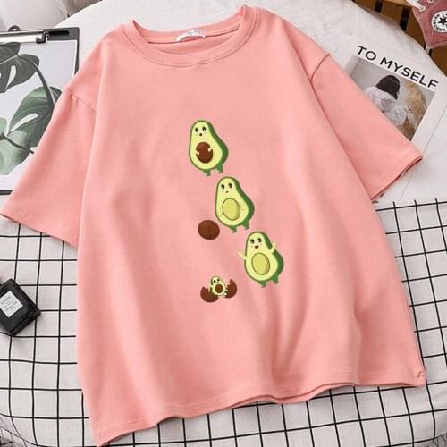 Cute Avocado Women Tumblr Ulzzang T Shirts Camisetas De Mujer Anime Tops Sleeve Tee Tshirts Femme Roupas Femininas Vetement