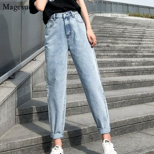 Fashion Vintage Plus Size Boyfriend Jeans For Women Streetwear Loose High Waist Jeans Women Straight Denim Trousers women 10424