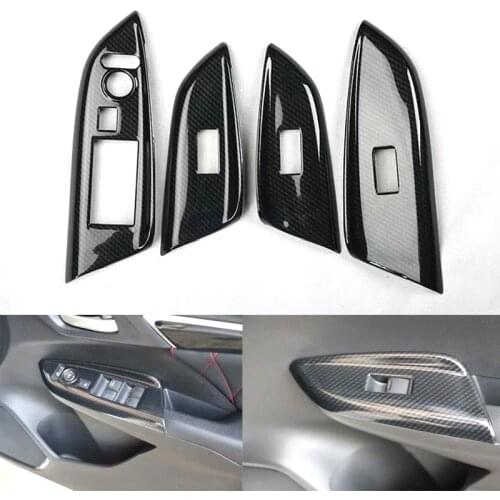 For Honda FIT 2014-2018 RHD Car Window Lift Switch Panel Cover Trim Stickers ABS Carbon Fiber Styling Car Styling 4Pcs/set