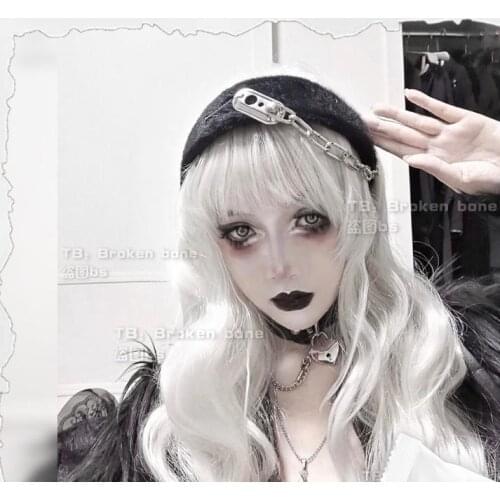 Original tear ripped grunge skullies leather buckle punk cross personality girls black gothic hat beanies women