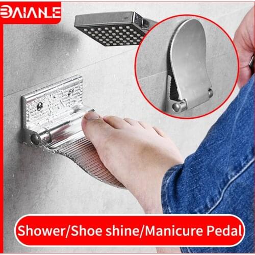 Shower Pedal Aluminum Folding Safety Anti-slip Pregnant Women Wash Foot Rest Shoe Shine Holder Bathroom Mat Bathroom Shelf Black