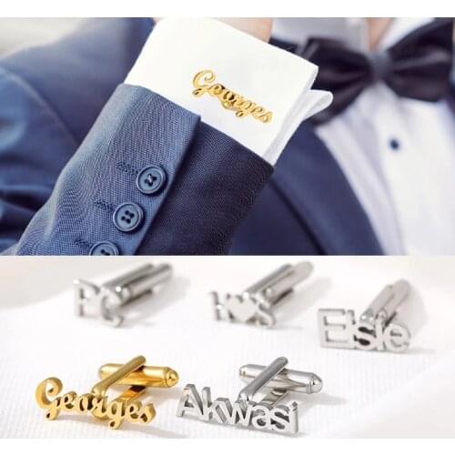 Personalized Custom Name Women Man Jewelry Alphabet Cufflinks Stainless Steel Shirt Cuff Button Custom Wedding Gifts Cufflinks