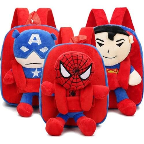 Disney Spiderman Captain America Plush Childrens Backpack Cartoon Anime Figure Marvel Spider Man Student Kids Back Pack