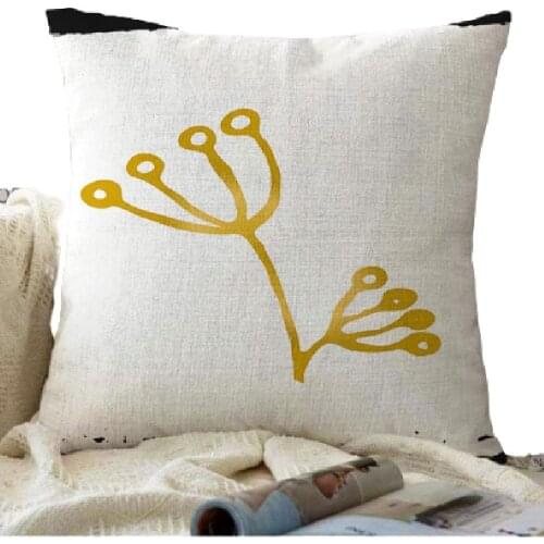 Realhomes Double Sided On A White Background Gold Detailed Onedraw Illustrative Flower Pattern Chenille Decorative Pillow Case