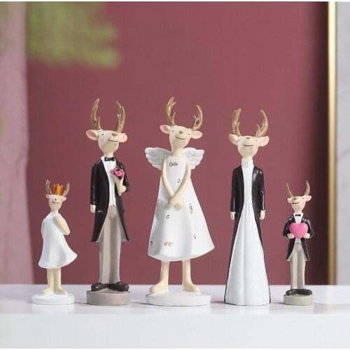 Retro cartoon lovely couple gentleman elk resin handicraft ornament European style home desktop decoration gift