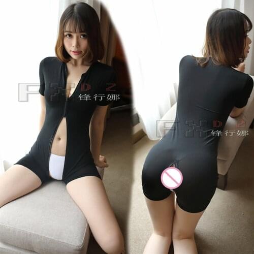 Sexy Shiny 2 Two Way Zipper Open Crotch Bust Bodysuit Turtleneck Japanese Sukumizu Swimwear Shaping Dance Wear Sexy Lingerie 24