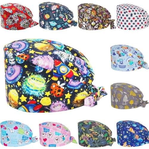 New Scrub Hat Cotton Adjustable Beauty Salon Lab Dental Clinic Nursing Cap Gorra quirúrgica Anime Printing Work Surgicals Caps