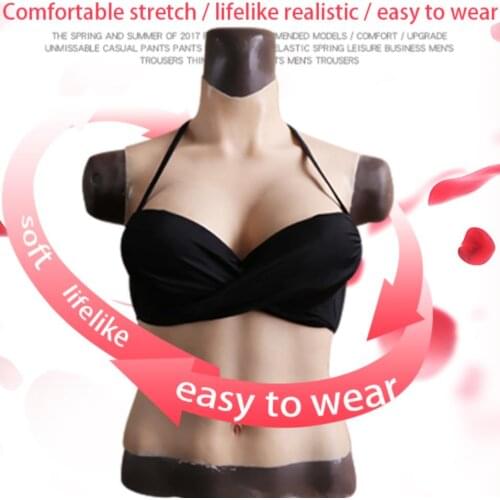Liifun D Cup Crossdressing Silicone Half-Bodysuit Breast Forms High Collar for Transgender Drag Queen Mastectomy Cosplay