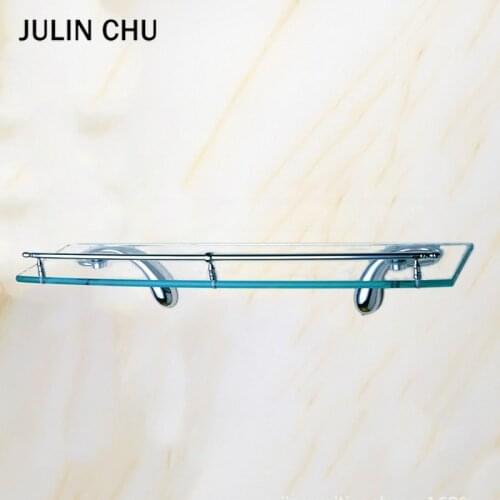 Bathroom Glass Shelf Wall Mounted Brass Rectangle Floating Shampoo Shower Storage Holder Chrome Bathroom Accessories 50CM